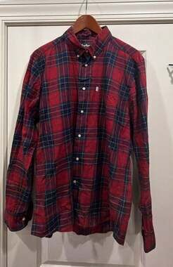 Barbour Mens Wetheram Tailored Shirt Red Plaid Button Down Collar